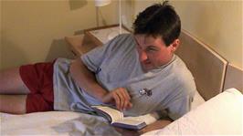 Tao recites a passage from the bible in our room at Hjelmeland Guest House - except he knows it off by heart so doesn't even have the right page open!  It's from a film he knows